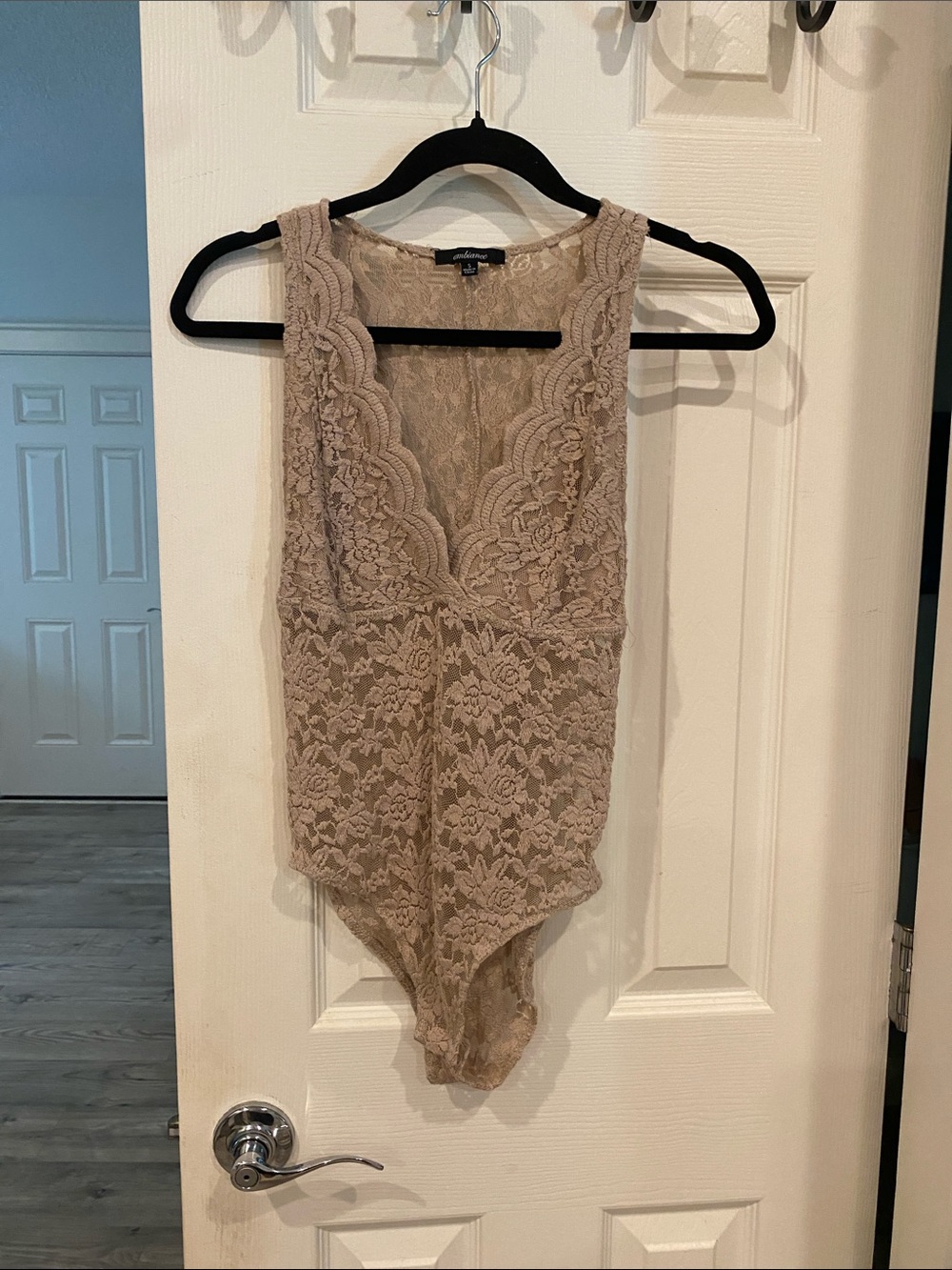 Ambiance Lace V-Neck Bodysuit in Taupe